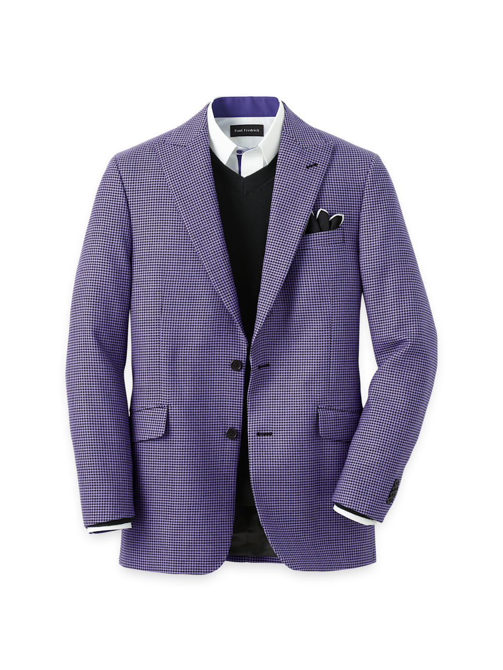 Wool Houndstooth Single Breasted Peak Lapel Sport Coat - Purple