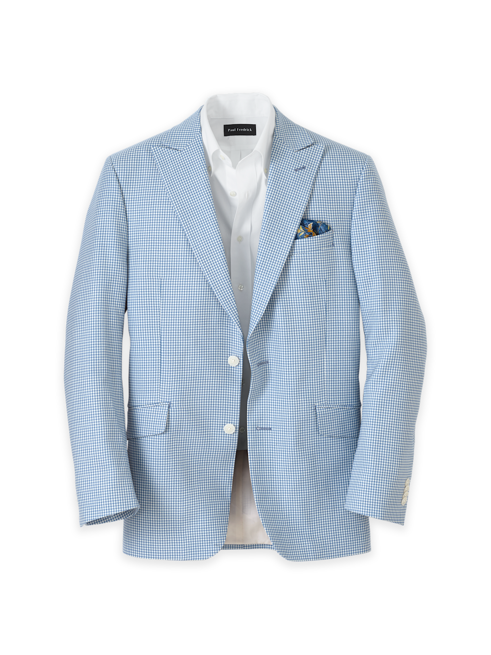 Product Image of Wool Houndstooth Single Breasted Peak Lapel Sport Coat-Ocean Blue
