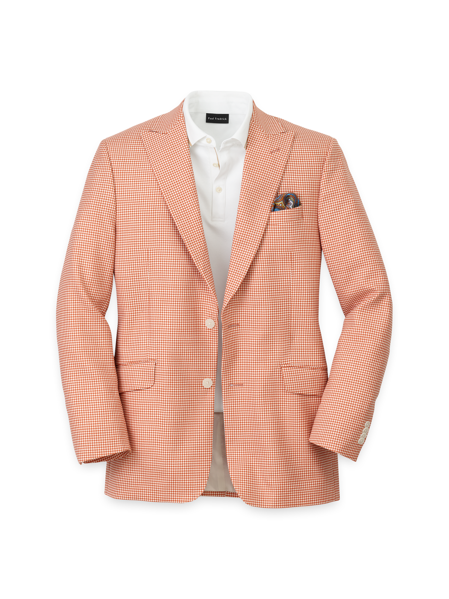 Wool Houndstooth Single Breasted Peak Lapel Sport Coat Melon
