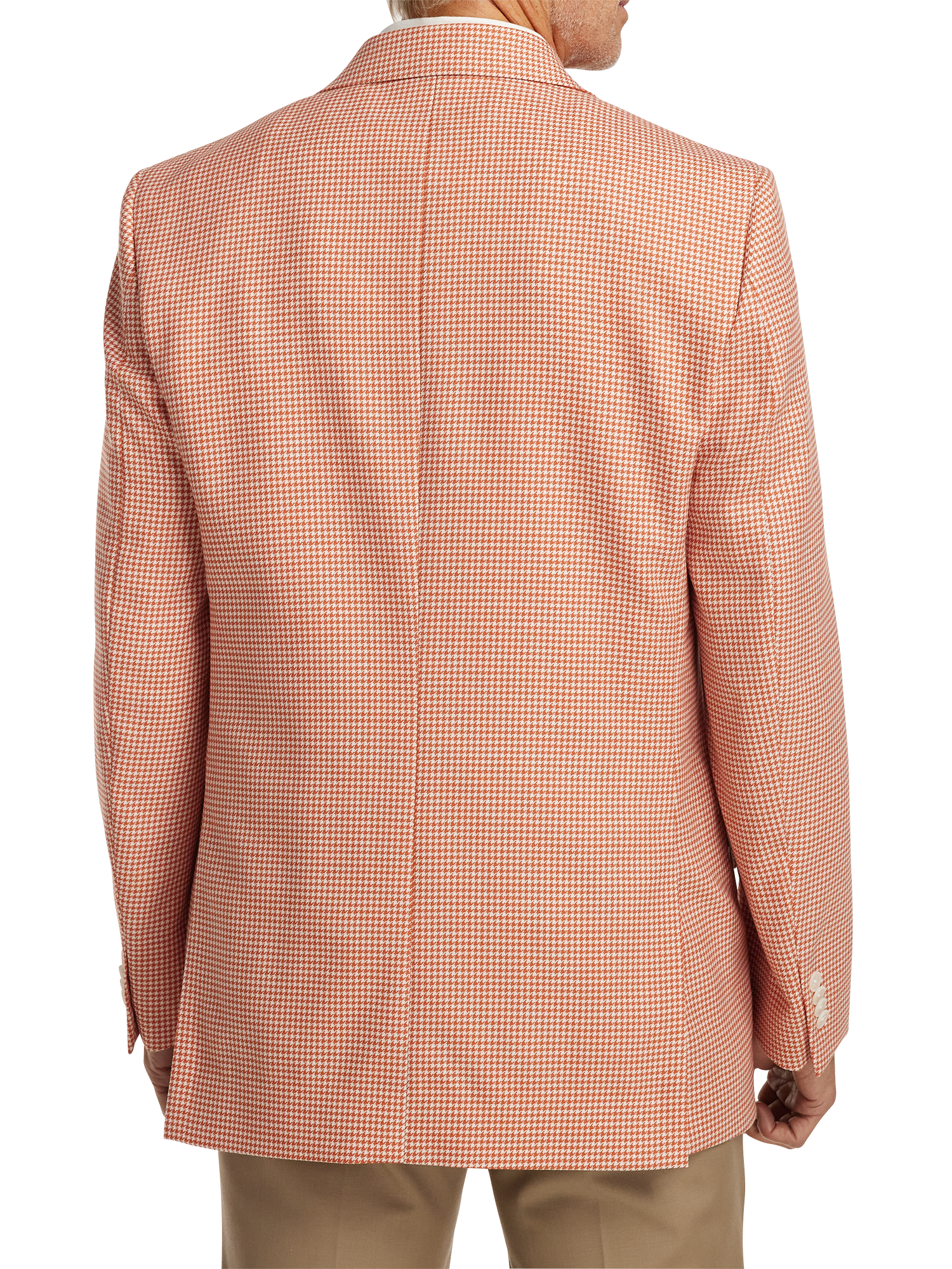 Wool Houndstooth Single Breasted Peak Lapel Sport Coat - Melon