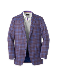 Wool Plaid Single Breasted Notch Lapel Sport Coat - Purple