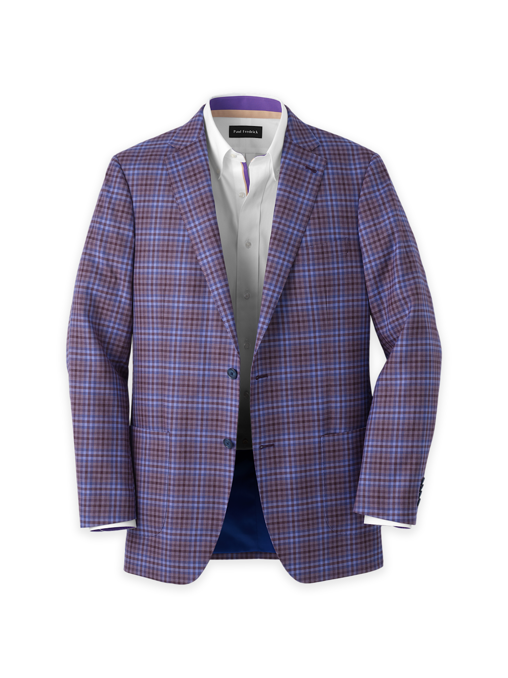 Wool Plaid Single Breasted Notch Lapel Sport Coat - Purple – Paul