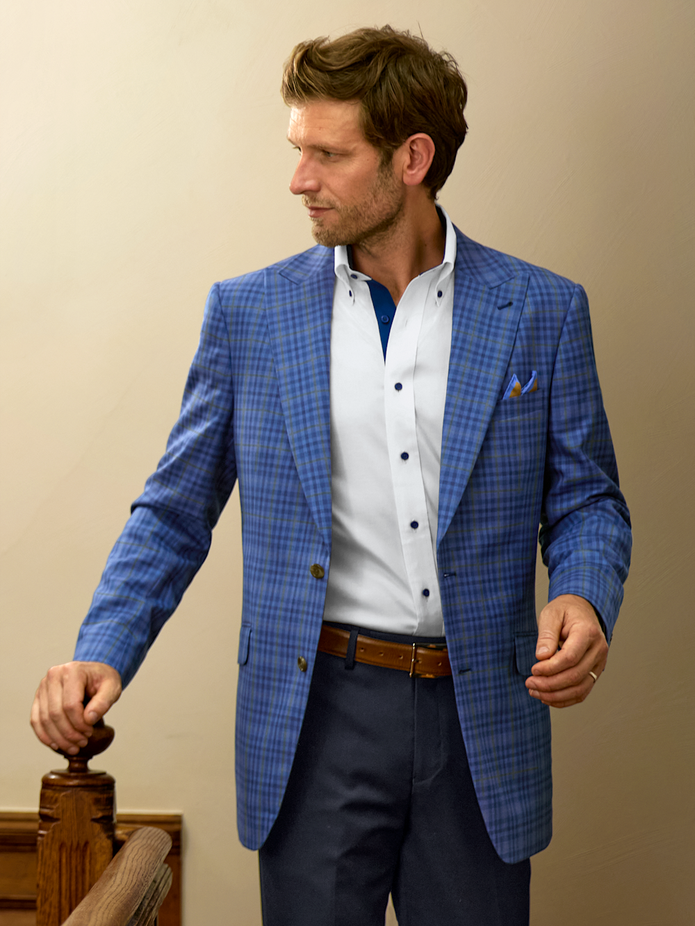 Alternate Image of Wool Plaid Single Breasted Peak Lapel Sport Coat-7