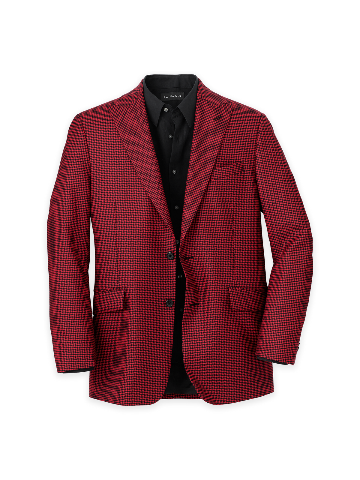 Wool Houndstooth Single Breasted Peak Lapel Sport Coat - Black/red