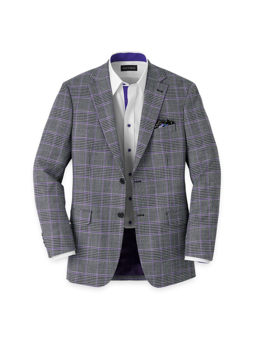 Microfiber Plaid Single Breasted Notch Lapel Sport Coat Grey