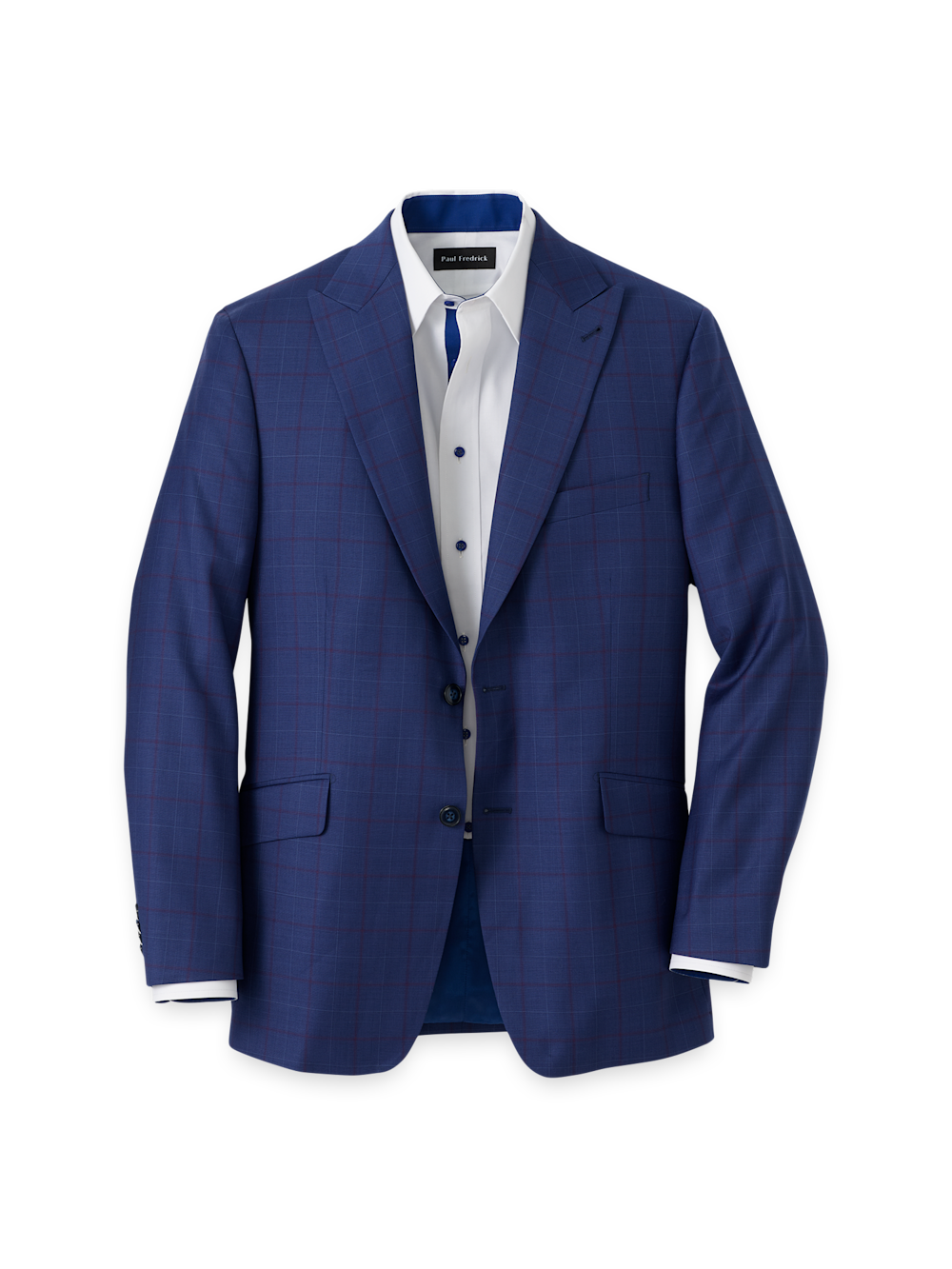 Product Image of Wool Blend Windowpane Single Breasted Peak Lapel Sport Coat-Blue