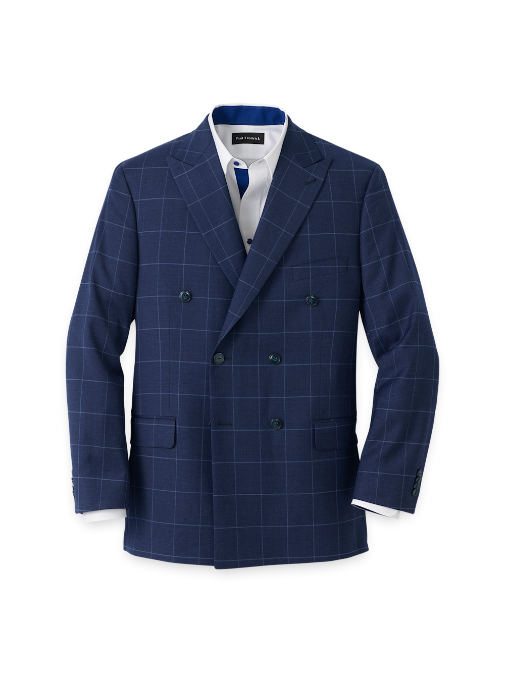 Product Image of Wool Blend Windowpane Double Breasted Peak Lapel Sport Coat-Blue