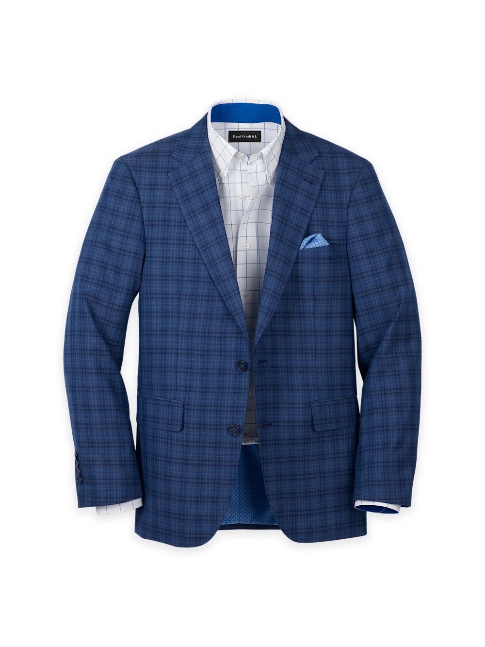 Wool Plaid Single Breasted Notch Lapel Sport Coat - Navy/blue Paul Fredrick Wool Plaid Single Breasted Notch Lapel Sport Coat - Navy/blue Paul Fredrick