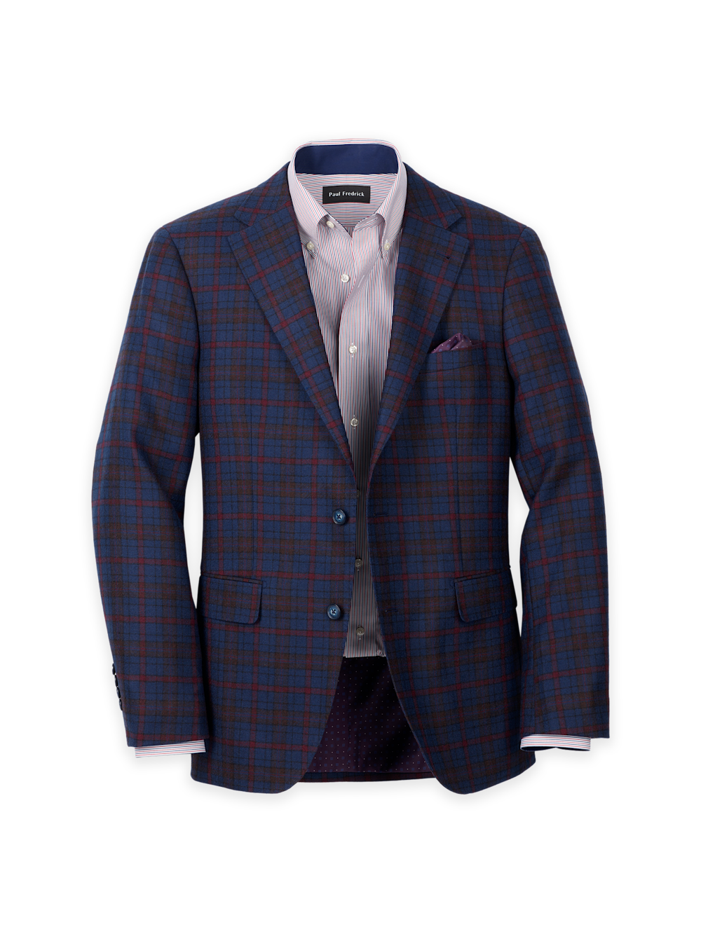 Product Image of Wool Plaid Single Breasted Notch Lapel Sport Coat-Blue/Burgundy