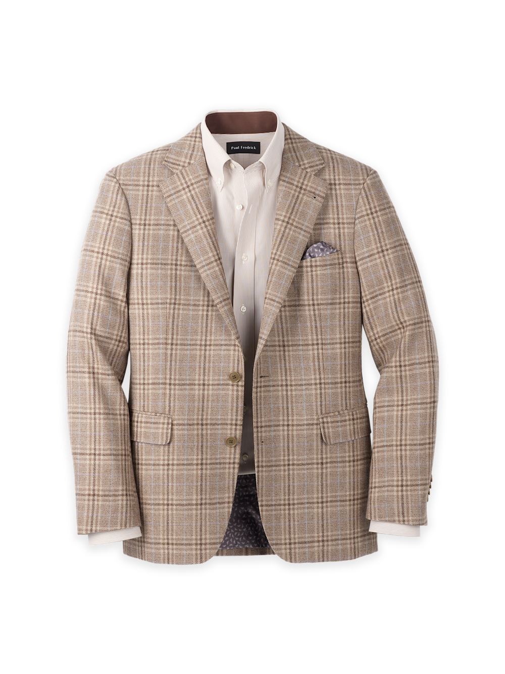 Product Image of Wool Plaid Single Breasted Notch Lapel Sport Coat-Tan