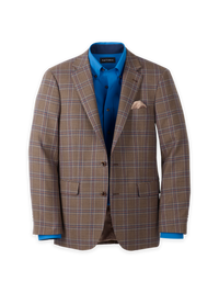 Wool Windowpane Single Breasted Notch Lapel Sport Coat - Tan/blue