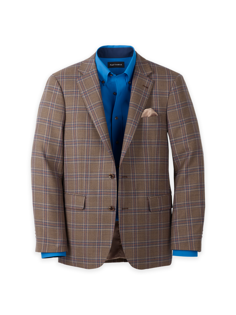 Product Image of Wool Windowpane Single Breasted Notch Lapel Sport Coat-Tan/Blue
