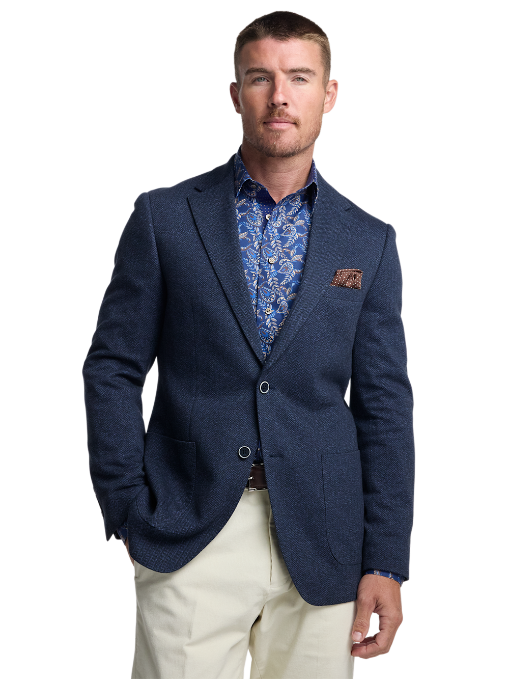 Alternate Image of Blue Knit Herringbone Single Breasted Notch Lapel Sport Coat-1