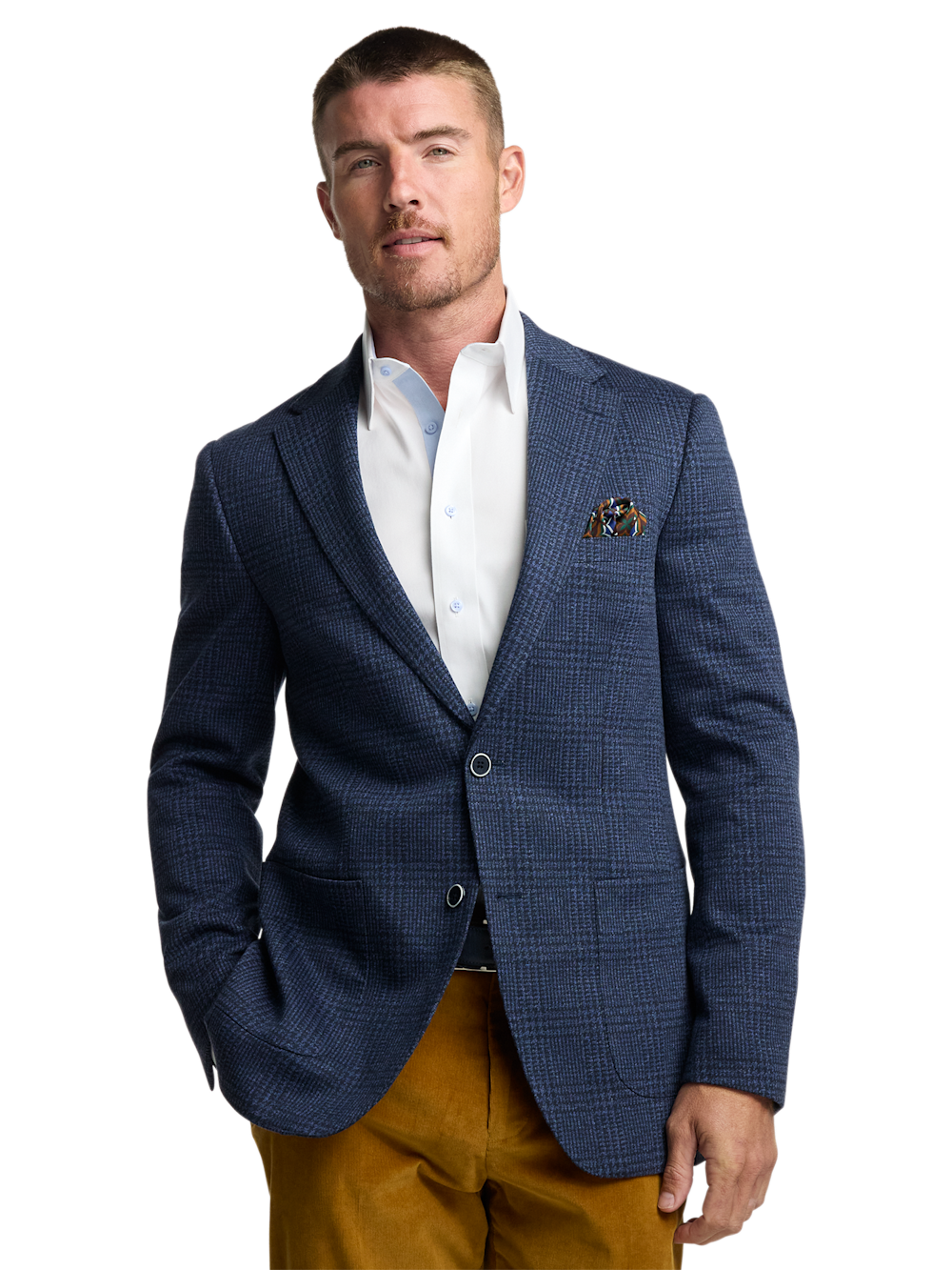 Alternate Image of Blue Knit Plaid Single Breasted Notch Lapel Sport Coat-1
