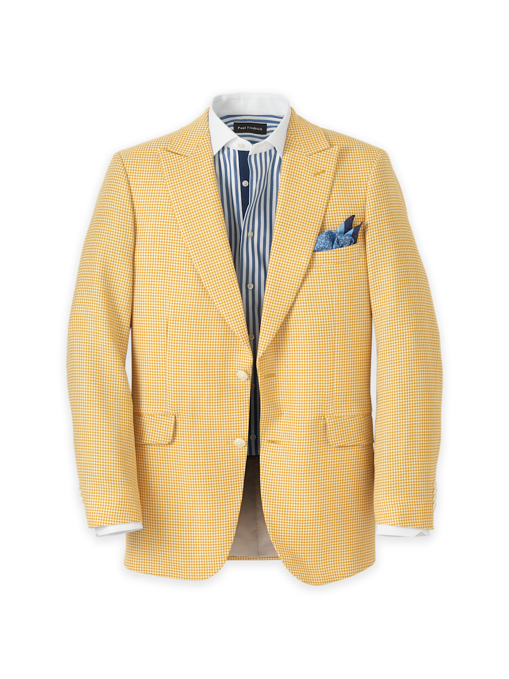 Product Image of Houndstooth Wool Single Breasted Peak Lapel Sport Coat-Yellow