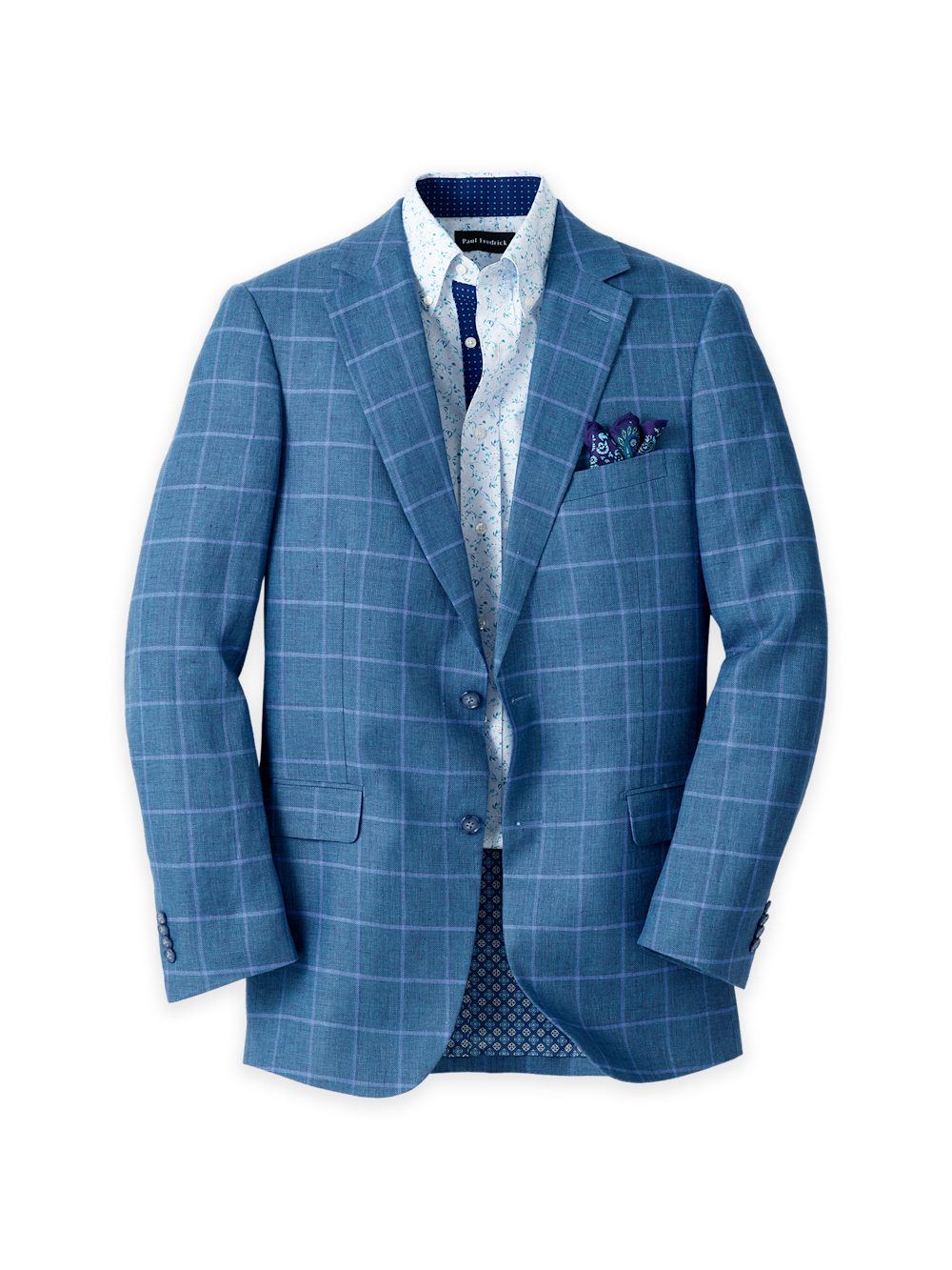 Product Image of Linen Windowpane Single Breasted Notch Lapel Sport Coat-Blue/Aqua