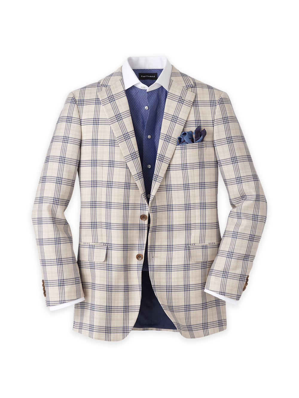 Product Image of Wool Blend Plaid Single Breasted Notch Lapel Sport Coat-Tan/Blue