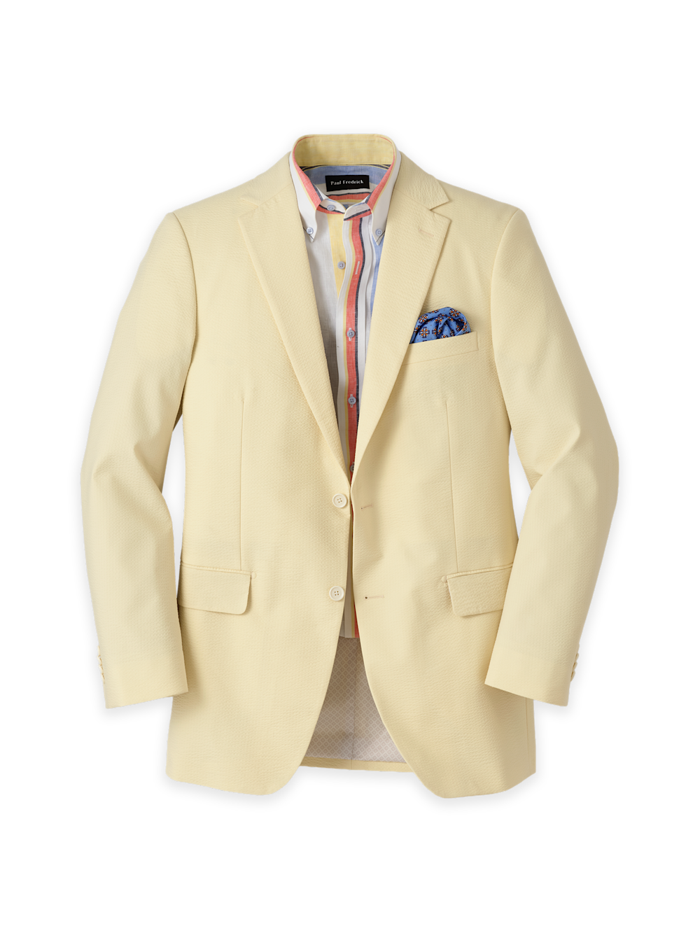 Product Image of Cotton Blend Seersucker Single Breasted Notch Lapel Sport Coat-Light Yellow