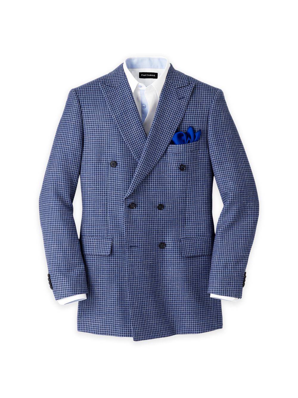 Wool Blend Houndstooth Double Breasted Peak Lapel Sport Coat