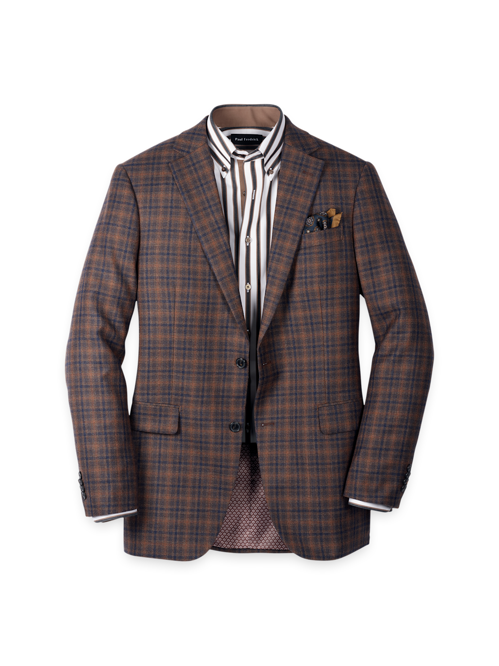 Brown/Navy Wool Blend Plaid Single Breasted Notch Lapel Sport Coat
