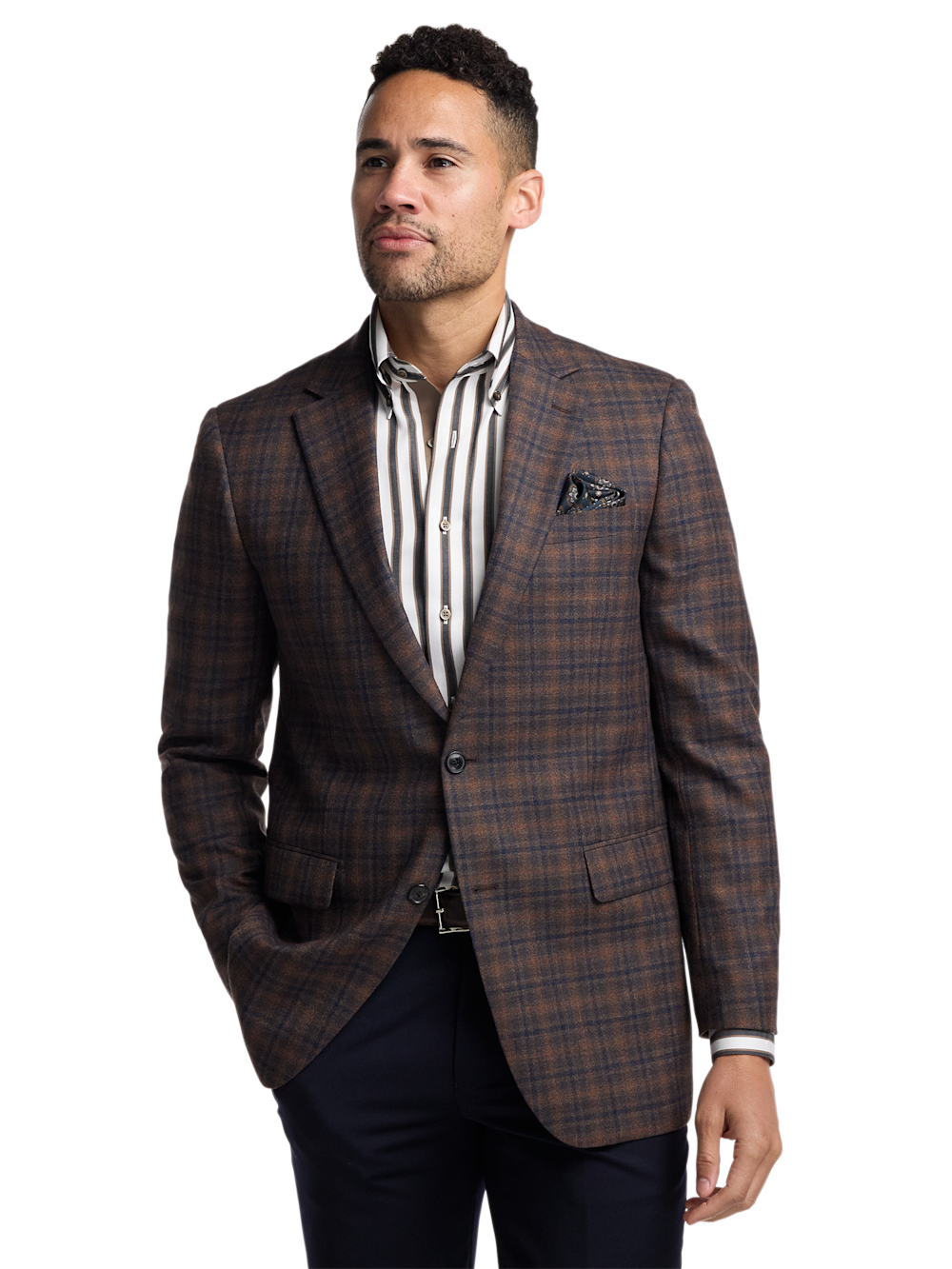 Alternate Image of Brown/navy Wool Blend Plaid Single Breasted Notch Lapel Sport Coat-1