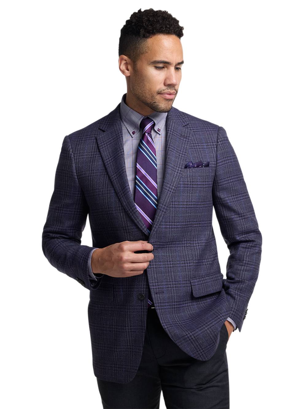Alternate Image of Purple Cotton Blendsingle Breasted Notch Lapel Sport Coat-1