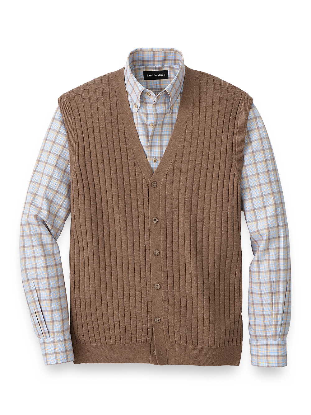 Product Image of Silk, Cotton & Cashmere Button Front Caridgan Vest-Camel