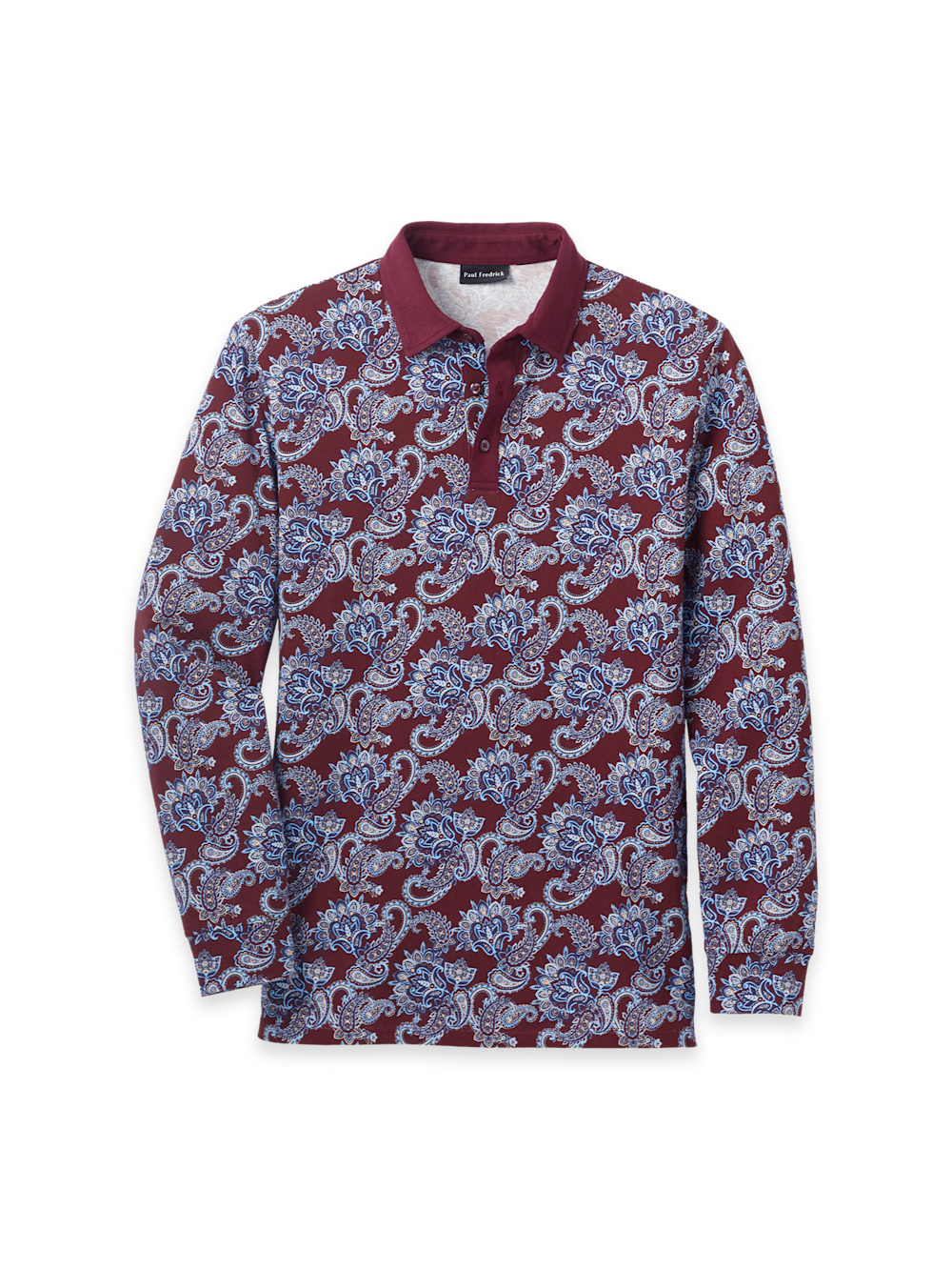 Product Image of Cotton Three Button Polo-Burgundy Multi