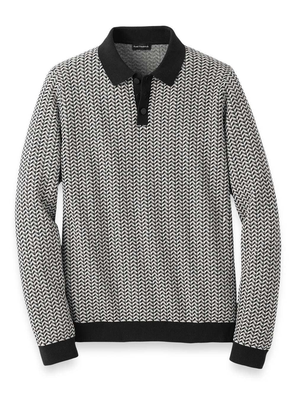Cotton Three Button Polo - Black/ivory – Paul Fredrick