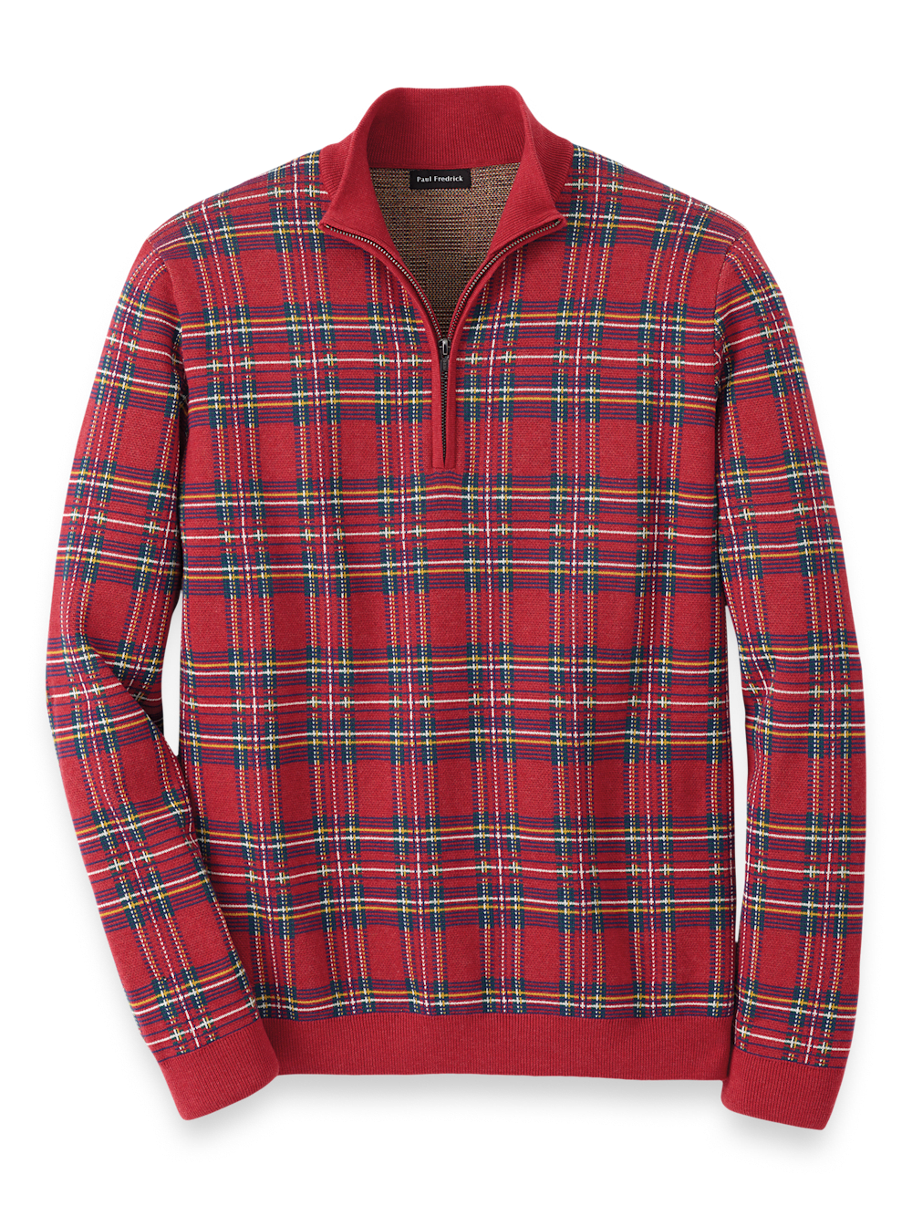 Cotton Quarter Zip Mock Neck Sweater - Red – Paul Fredrick