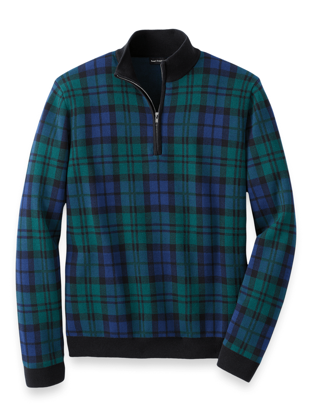 Cotton Quarter Zip Mock Neck Sweater Green Paul Fredrick