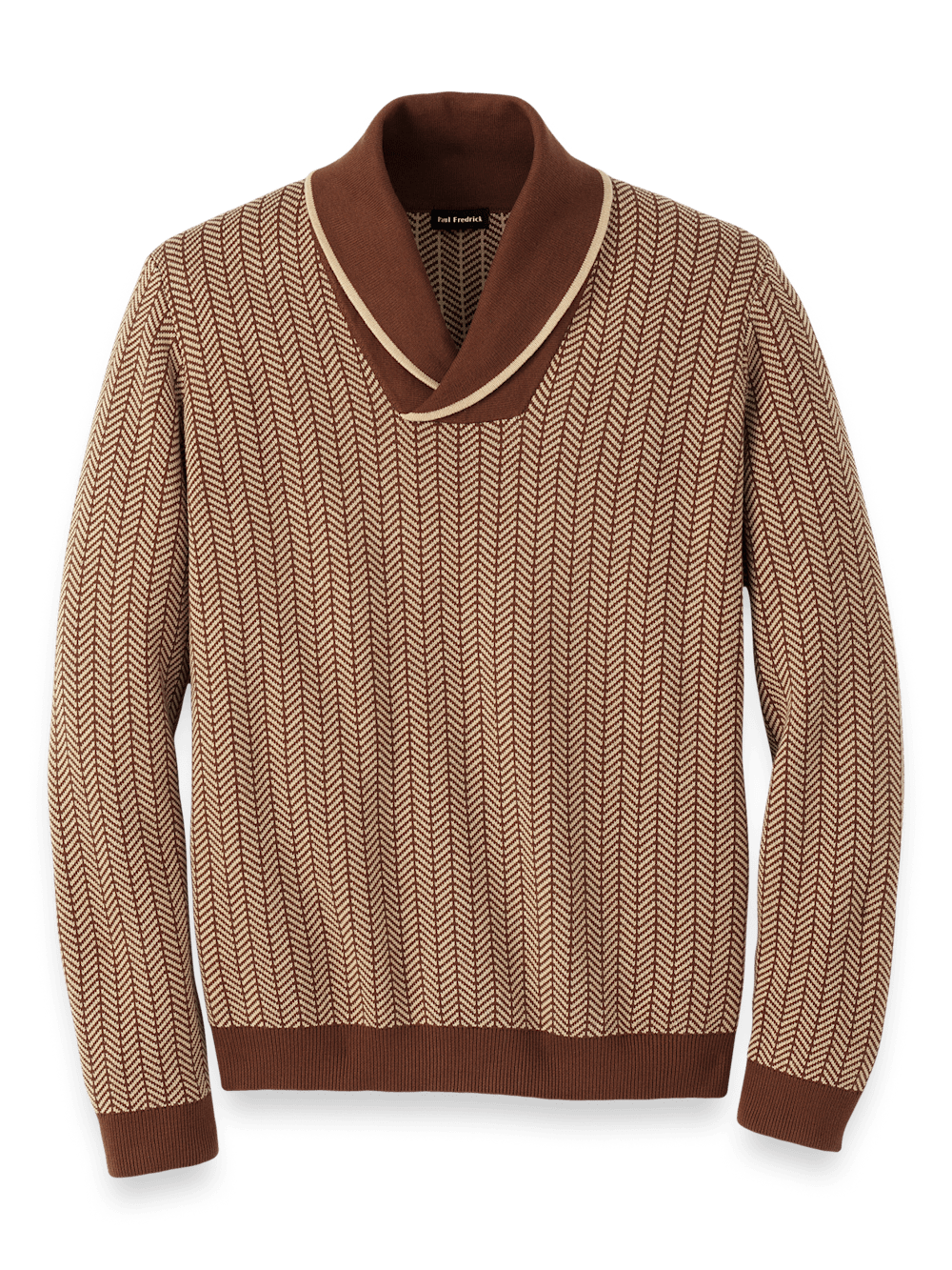 Cotton Shawl Collar Sweater Ivory/brown – Paul Fredrick