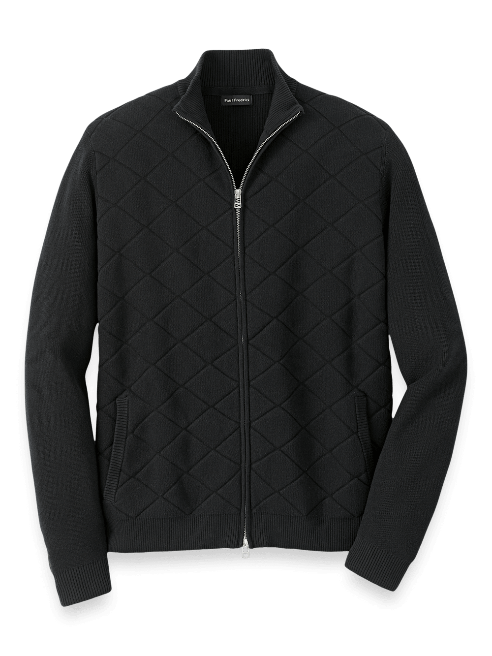 Paul Fredrick Cotton Full Zip Mock Neck Sweater