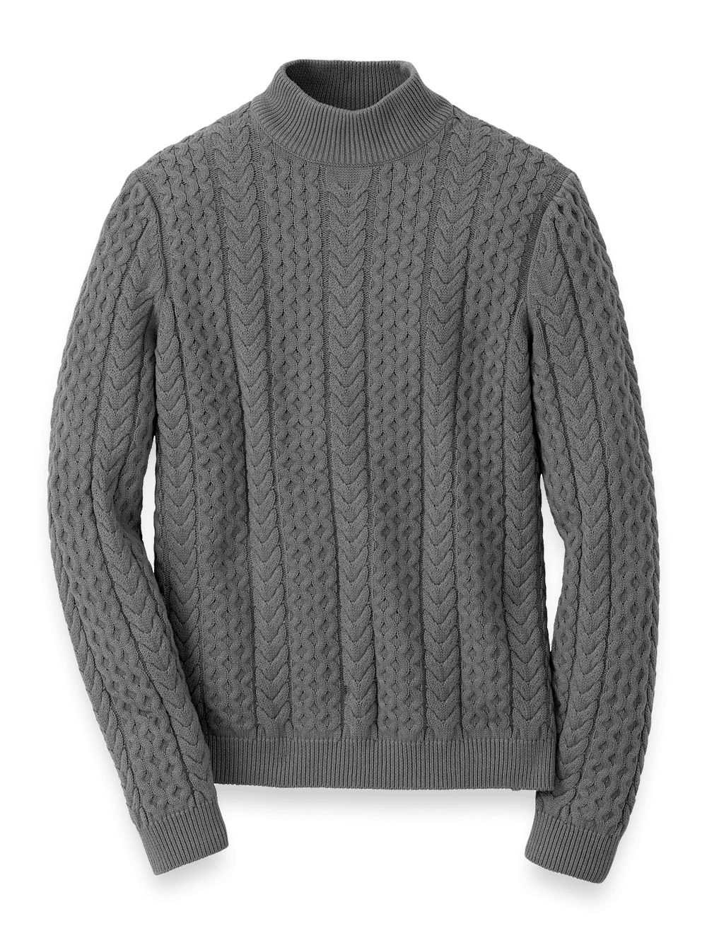 Cotton Cable Mock Neck Sweater Grey Paul Fredrick