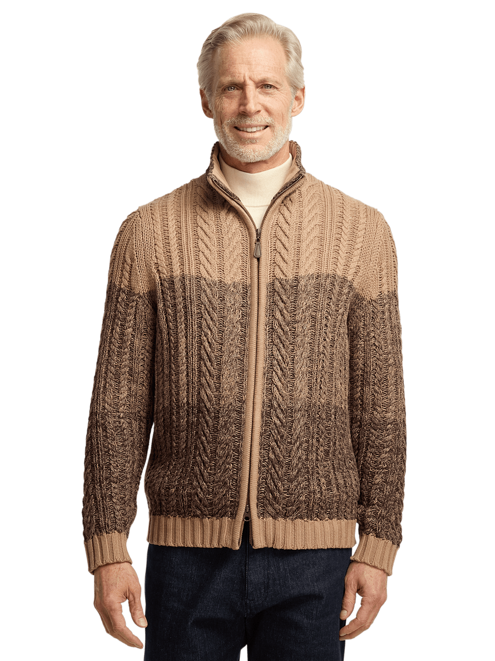 Alternate Image of Cotton Cable Full Zip Mock Neck Sweater-1