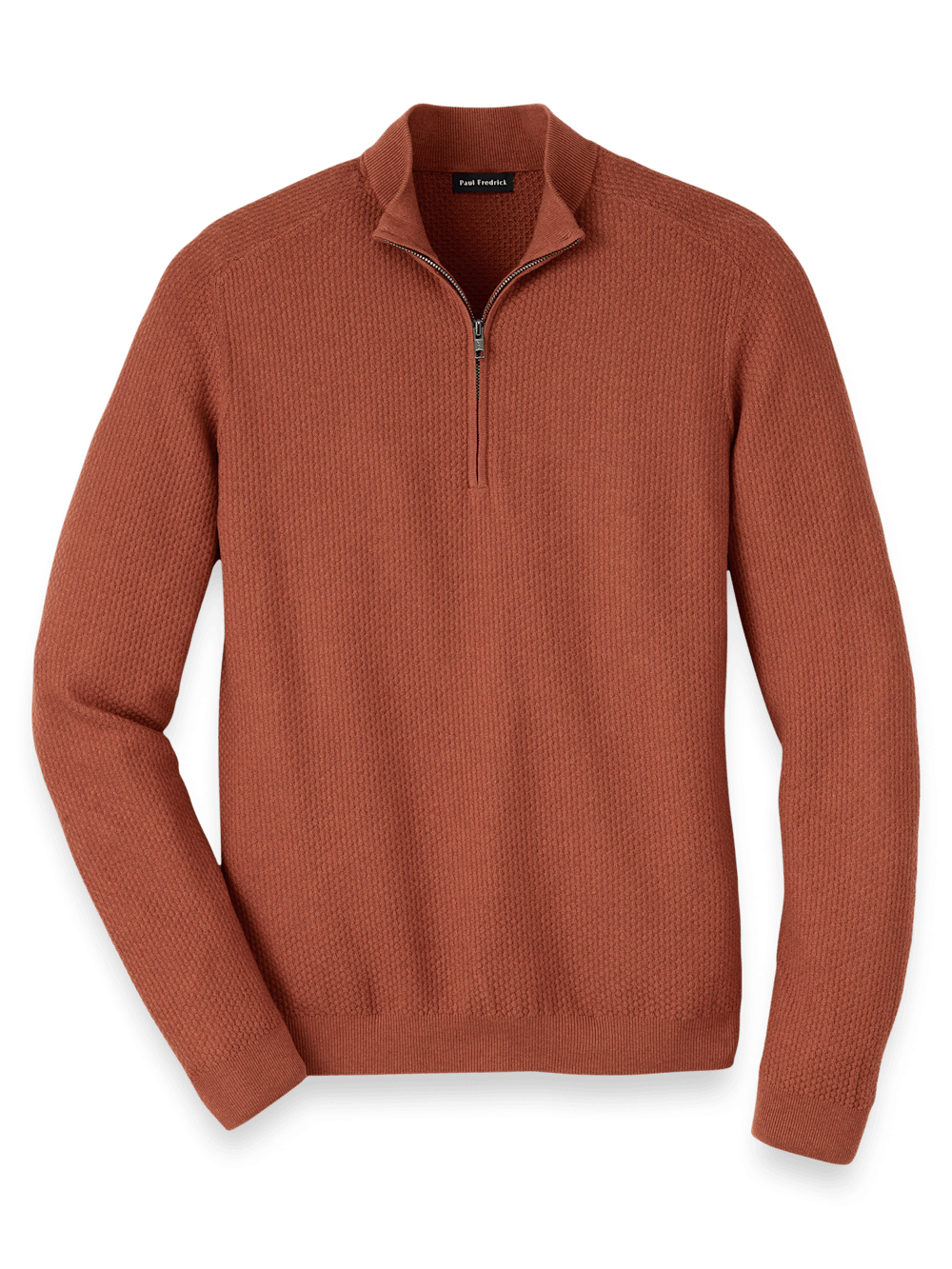 Silk Cotton Cashmere Quarter Zip Mock Neck Sweater - Terracotta