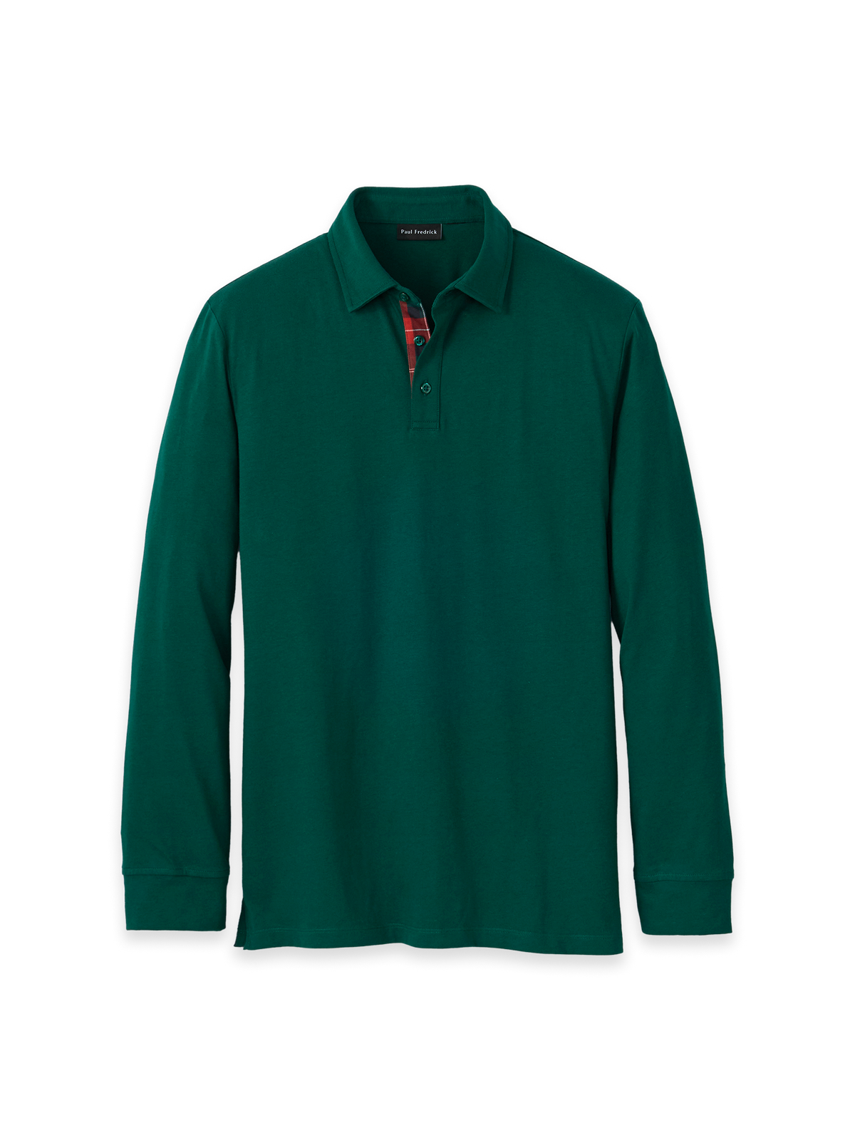 Cotton Jersey Three Button Polo With Red Plaid Trim - Green Multi