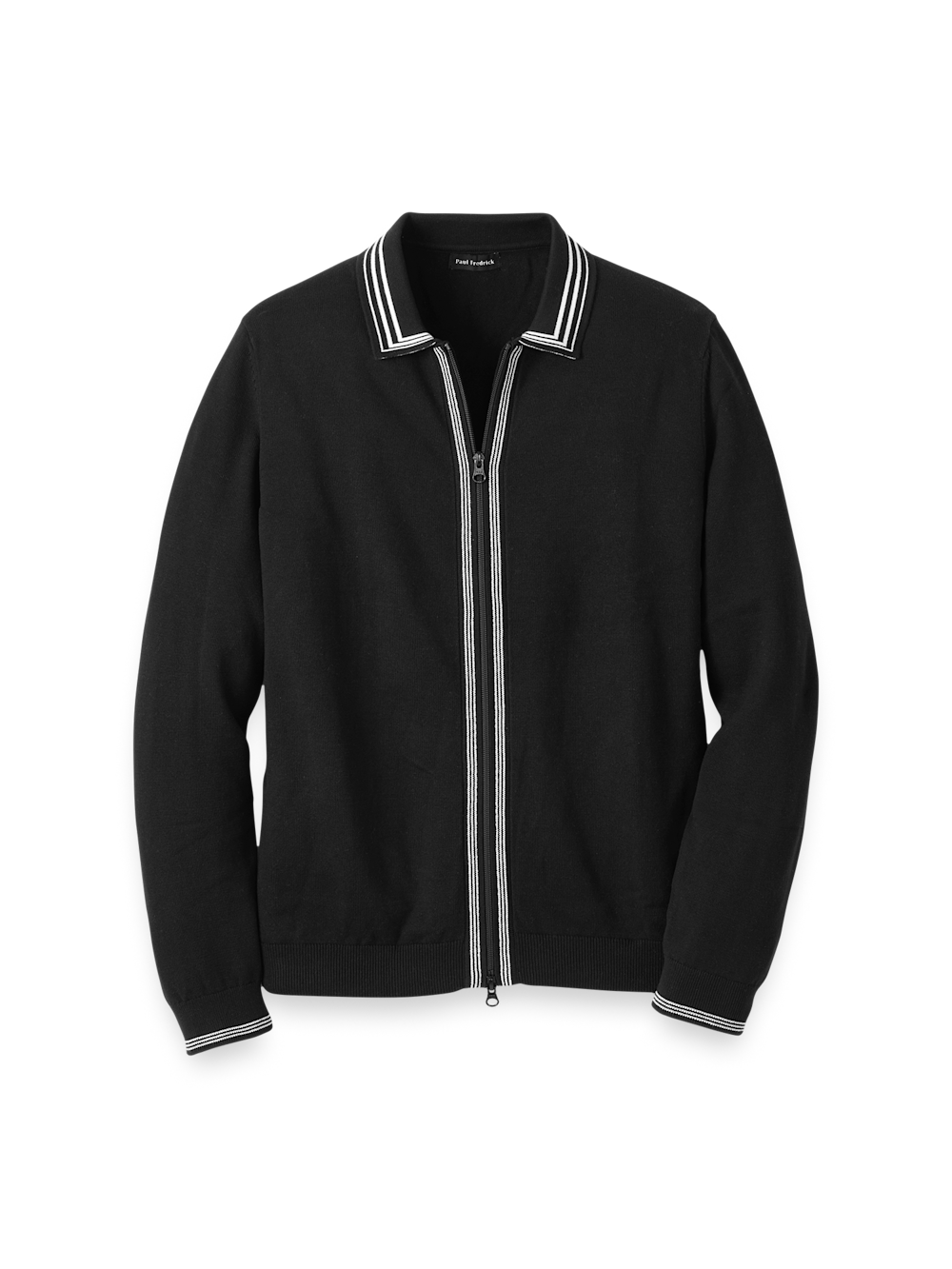 Cotton Full Zip Polo - Black – Paul Fredrick