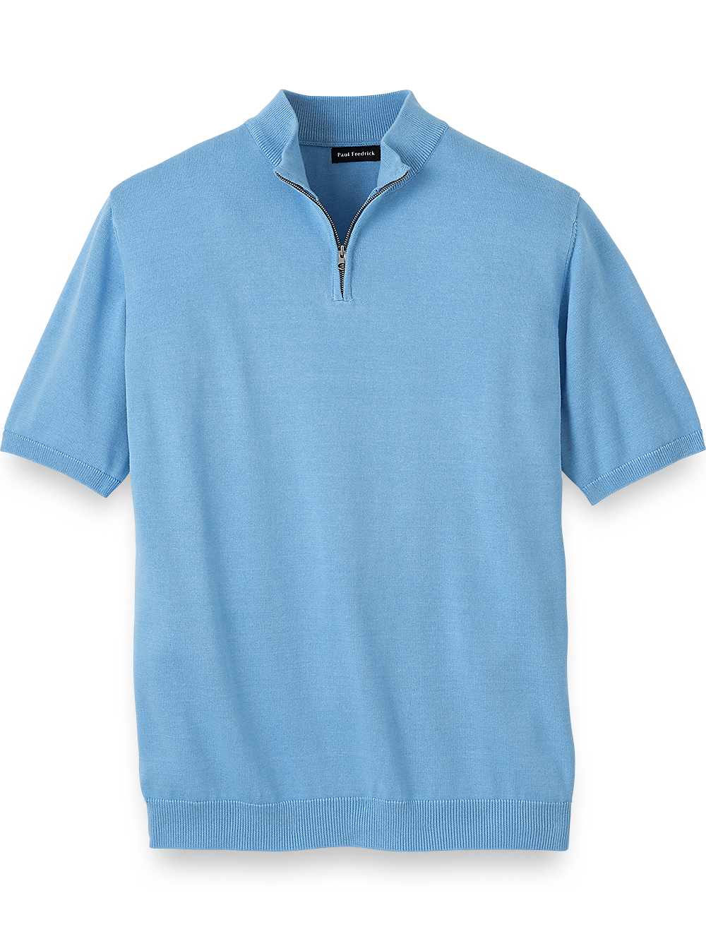 Cotton Quarter Zip Mock Neck Sweater - Light Blue – Paul Fredrick