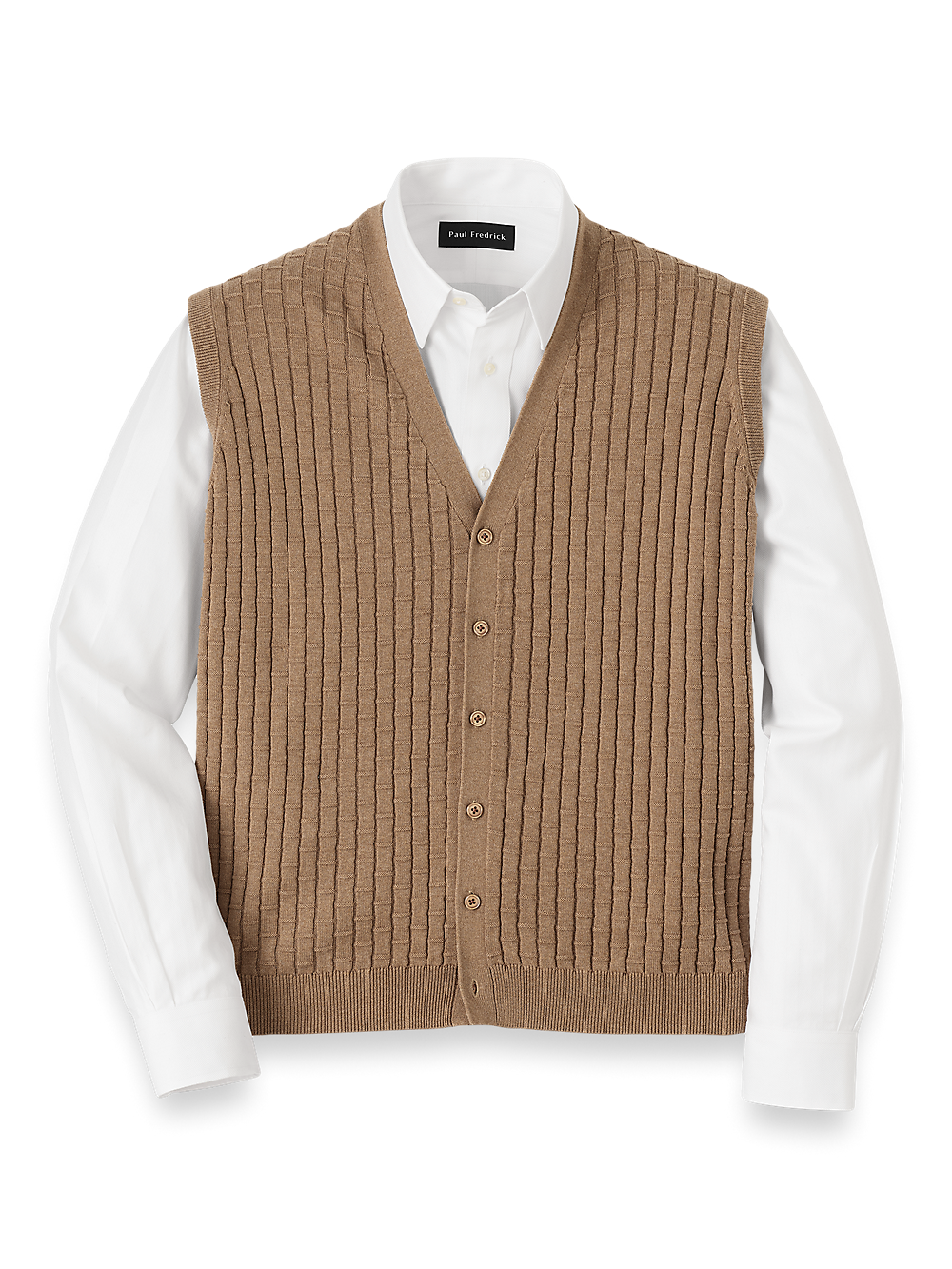 Cotton Button Front Cardigan Vest Camel – Paul Fredrick