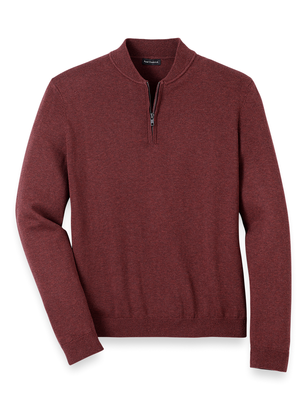 Cotton Quarter Zip Mock Neck Sweater - Burgundy – Paul Fredrick