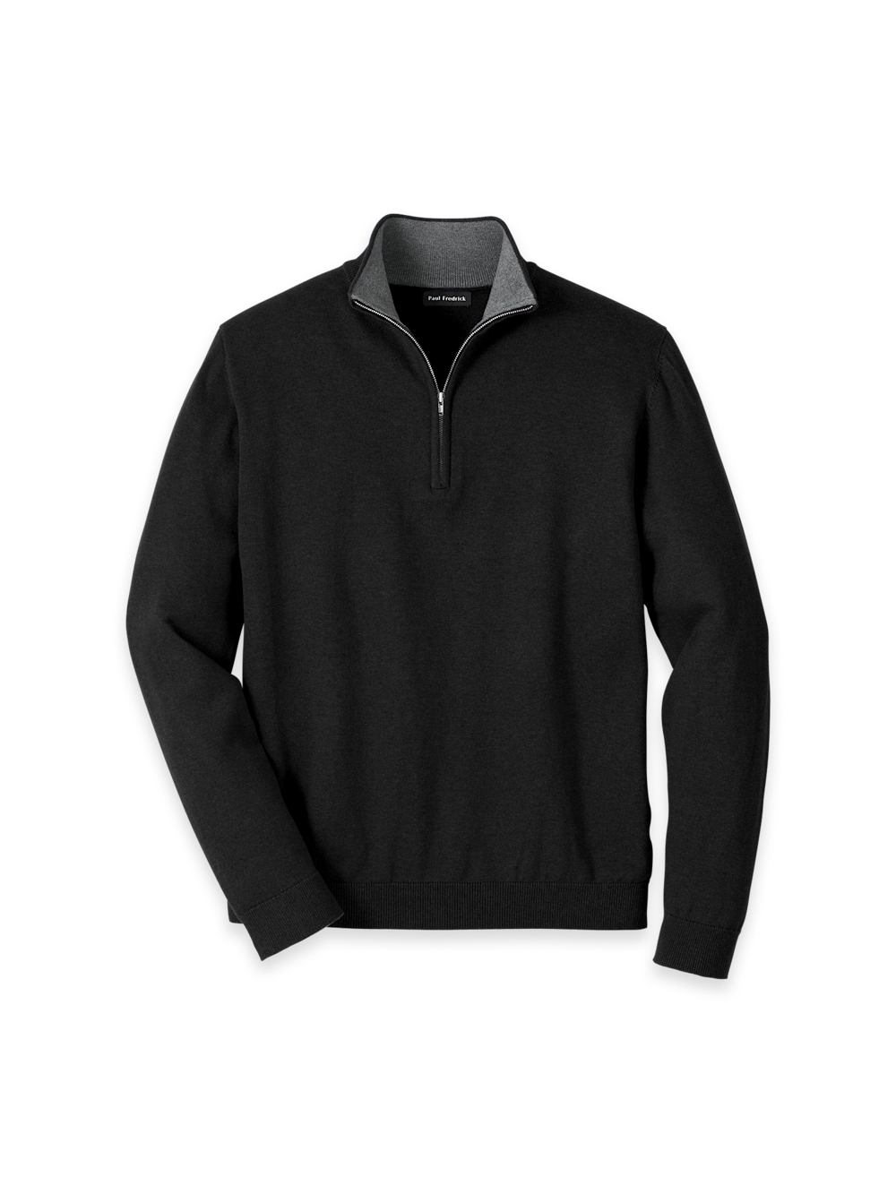Product Image of Supima Cotton Quarter Zip Mock Neck Sweater-Black