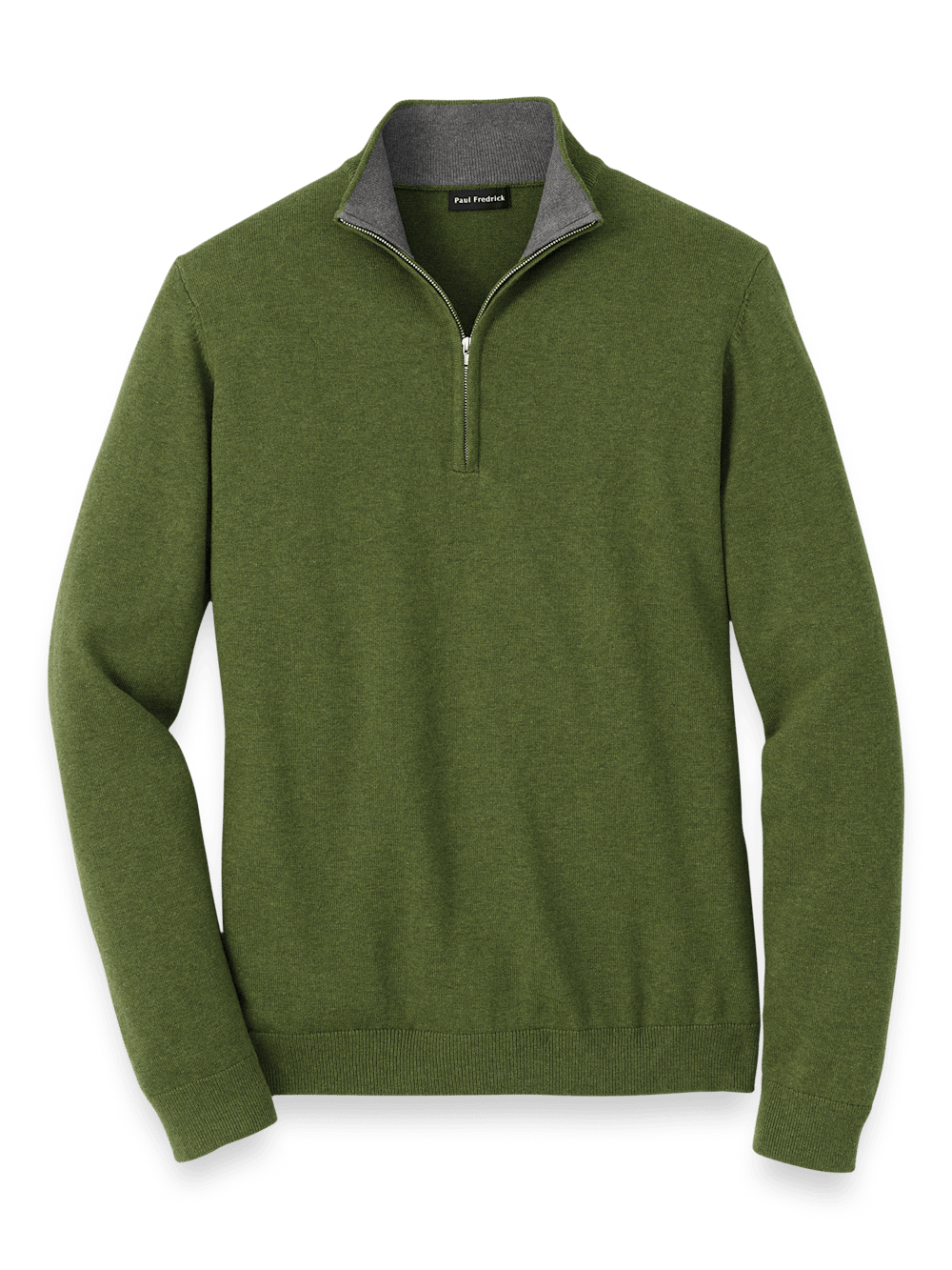 Product Image of Supima Cotton Quarter Zip Mock Neck Sweater-Olive