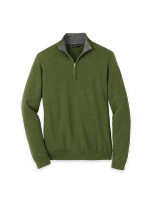 Supima Cotton Quarter Zip Mock Neck Sweater - Olive