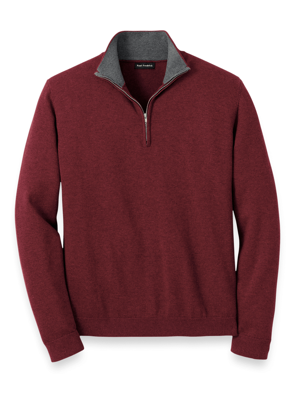 Product Image of Supima Cotton Quarter Zip Mock Neck Sweater-Burgundy