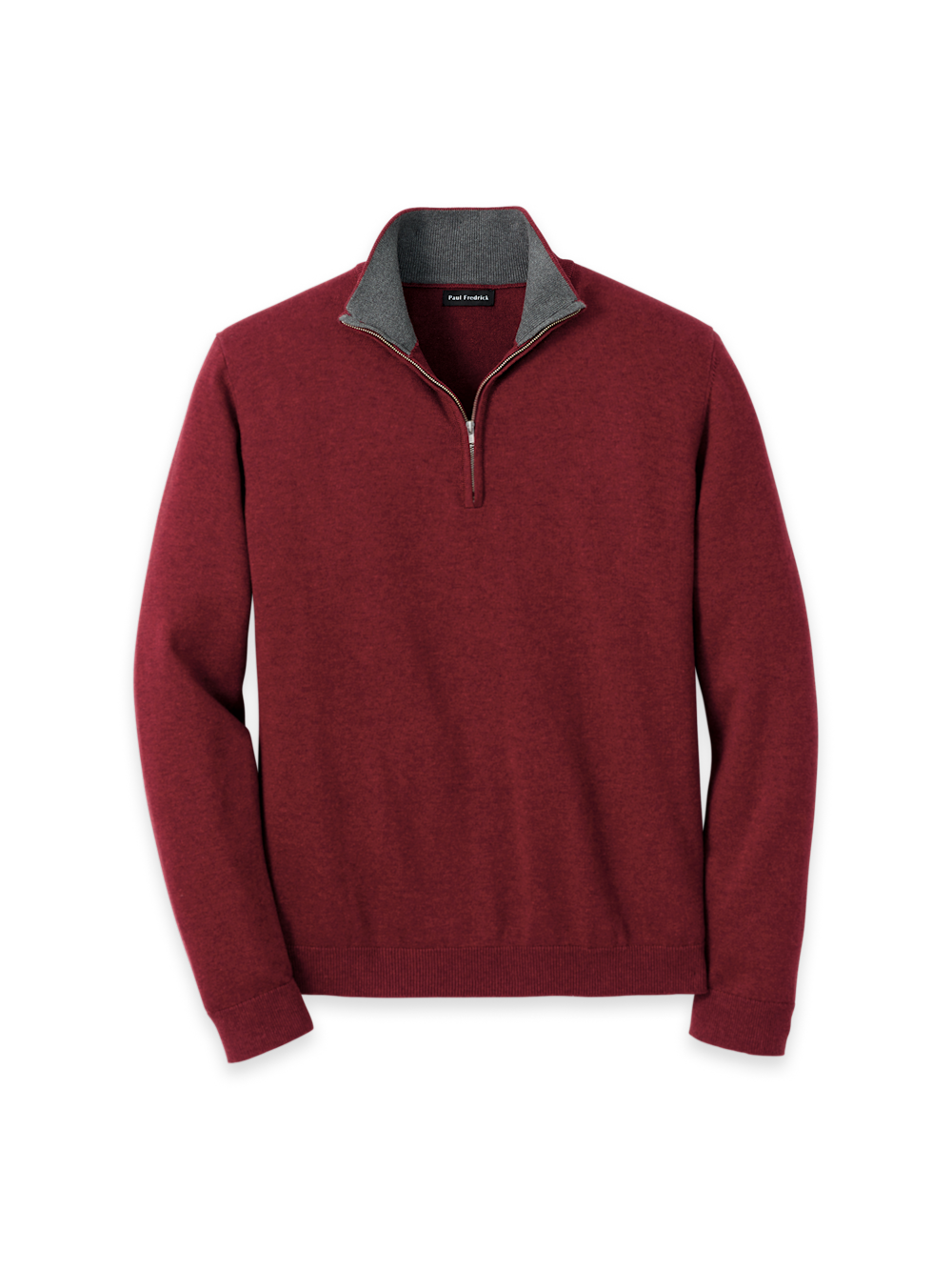 Product Image of Supima Cotton Quarter Zip Mock Neck Sweater-Burgundy