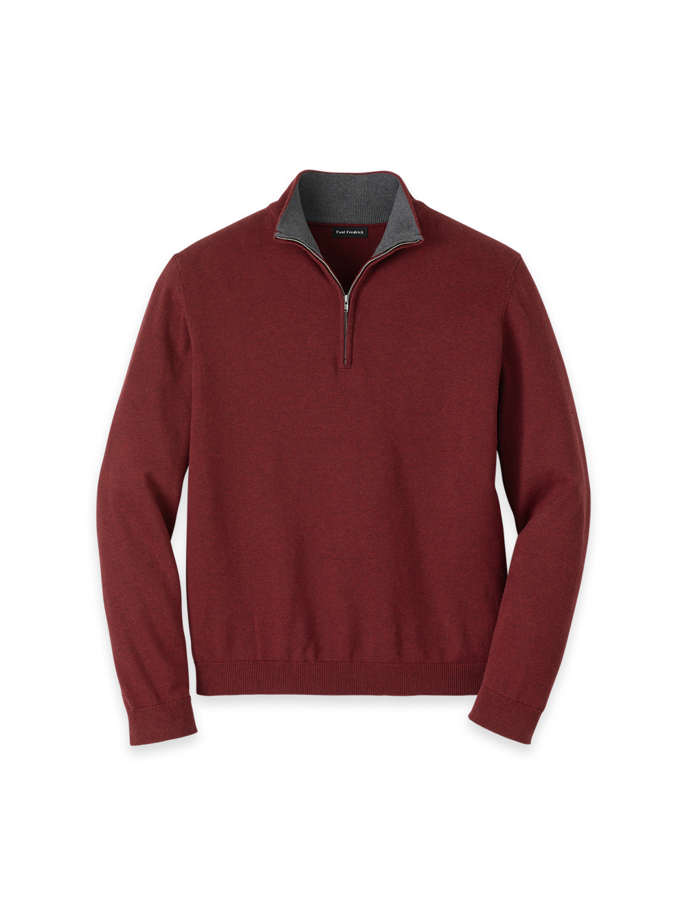 Product Image of Supima Cotton Quarter Zip Mock Neck Sweater-Burgundy