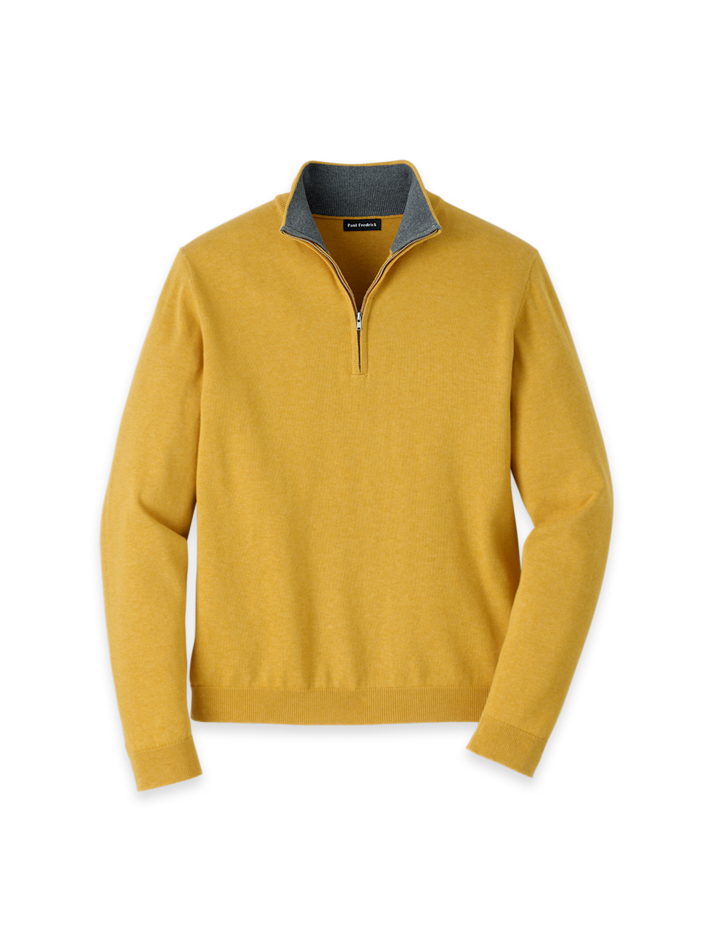Product Image of Supima Cotton Quarter Zip Mock Neck Sweater-Mustard
