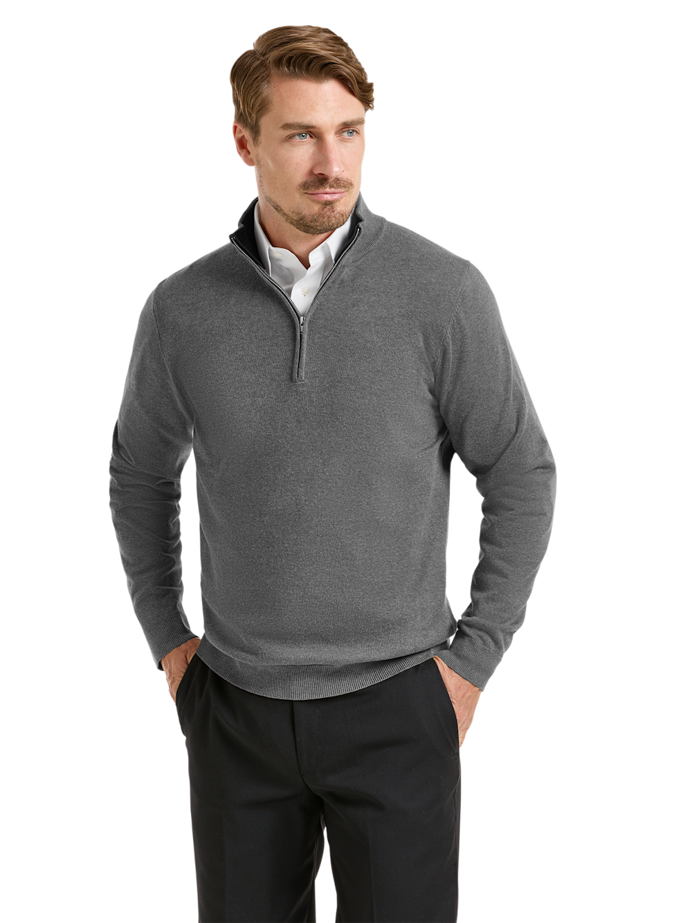 Alternate Image of Supima Cotton Quarter Zip Mock Neck Sweater-1