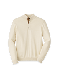 Supima Cotton Four Button Mock Neck Sweater - Ivory
